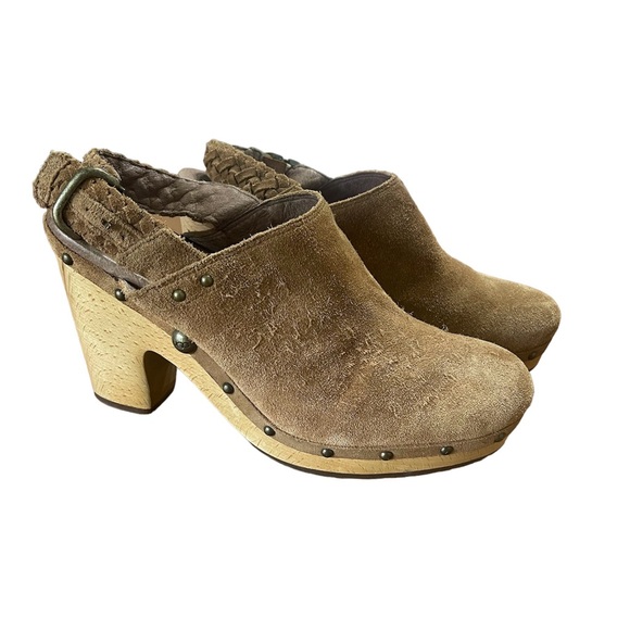 UGG AUSTRALIA Dafni Braided Buckle Studded Suede Platform Clog Size 12 - Picture 2 of 9